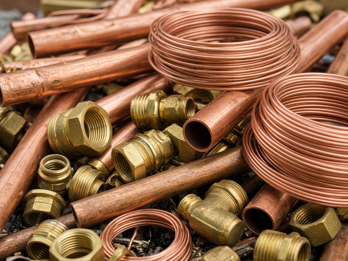 Copper pipes, copper coils and brass fittings, non-ferrous scrap metal we buy