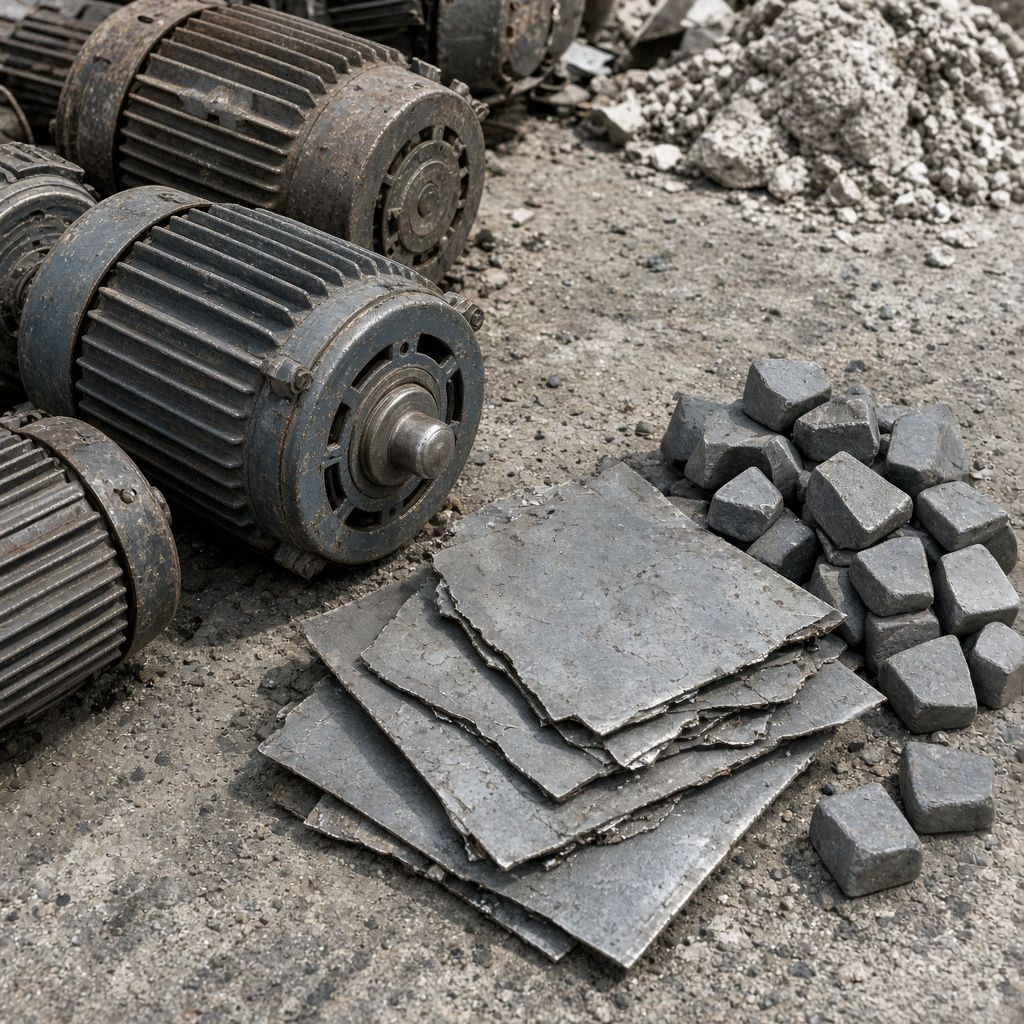 Old electric motors and scrap lead offcuts
