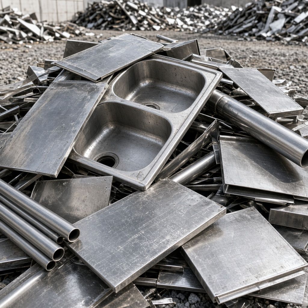 Scrap stainless steel sink and sheet offcuts